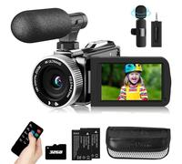 Rawiemy Video Camera Camcorder 4K 48MP 30FPS Vlogging Camera for YouTube with Wireless Lavalier Mic & External Mic Video Cameras for Filming with 32GB SD Card and 2 Batteries