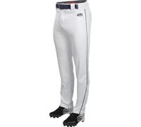 Rawlings Men's Launch Series Baseball Pants | Full Length Semi-Relaxed Fit | Adult Sizes | Piped | Multiple Colors, White/Navy, Small
