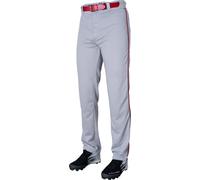 Rawlings Men's Semi-Relaxed Full Length Baseball Pant | Piped | Adult Medium | Grey/Scarlet