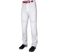 Rawlings Men's Semi-Relaxed Full Length Baseball Pant | Piped | Adult Medium | White/Scarlet