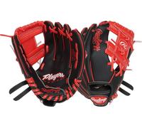 Rawlings | Players Series Youth 10 Inch Baseball Gloves | RHT | Black/Red