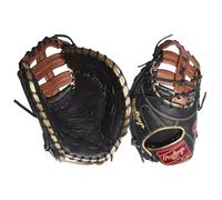 Rawlings | Pro Series First Base Mitt | 12.5" | Right Hand Throw | Black/Brown/Gold | Single Post Double Bar Web