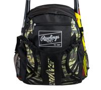 Rawlings Savage Backpack Equipment Bag | T-Ball/Youth Baseball & Softball | Multiple Styles, Black Camouflage, L, Baseball Bag