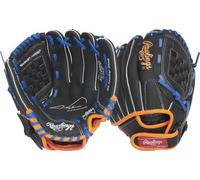 Rawlings Sure Catch T-Ball & Youth Baseball Glove | Sizes 9.5"-11.5" | Multiple Styles Glove, Unisex, Model Jacob deGrom | Black/Orange/Royal, 10" | Ages 5-6