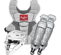 Rawlings VELO 2.0 Adult NOCSAE Baseball Protective Catcher's Gear Set, White and Silver