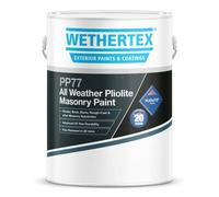 Rawlins Paints Wethertex PP77 All Weather Pliolite Smooth Masonry Paint - Water Resistant Coating - Long Lasting Formula - Brilliant White - 5L