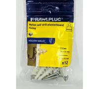 RawlPlug Nylon Self Drilling Fixing with Screw 12 Self Drilling Fixings + 12 Screws