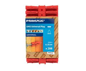 Rawlplug Uno Universal Wallplug 6mm RED | RawlPlugs for Pboard, Masonry, Brick, Concrete | Anti Rotation Features | Pack of 288 R-U1-MIX-RED-288