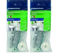 Rawlplug Wash Basin Fixing Kit Wall Mounted | Mounting Kit for Large Washbasins with Screws and Plugs | Bathroom Sink Fitting | Wall Hung Basin | Bathroom Fixtures,White,10x140,R-S1-KPU141 (Pack of 2)