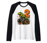 Rawr I'm 2 Dinosaur Monster Truck 2yr 2nd Birthday Party Raglan Baseball Tee