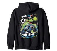 Rawr I'm 4 Crushing It Since 2021 T Rex Dinosaur Birthday Zip Hoodie