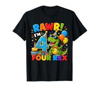 Rawr I'm 4 Four Rex Dinosaur 4th Birthday Boy Party T-Shirt