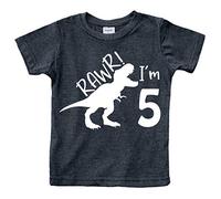 rawr im 5 Dinosaur 5th Birthday Shirt boy Roar Five Year Old Dino Tshirt rex tee, Charcoal Black, 5 Years