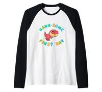 Rawr-some First Day Of Kindergarten Funny Dinosaur Kids Raglan Baseball Tee