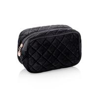 RAWR Travel Quilted Makeup Bag for Women, Floral Cotton Cosmetic Organizer Pouch, Cute Toiletry Storage Makeup Case, Stylish Travel Essentials Bag - Black