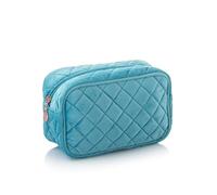 RAWR Travel Quilted Makeup Bag for Women, Floral Cotton Cosmetic Organizer Pouch, Cute Toiletry Storage Makeup Case, Stylish Travel Essentials Bag - Blue