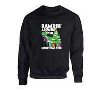 Rawrin' Around The Christmas Jumper, Funny Dinosaur T-Rex Xmas Sweatshirt Unisex Kids Adults Top(L, Black)