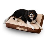 Rawry Orthopedic Memory Foam Dog Bed with Handle, Water Resistant, Machine Washable, Floor Cushion for Cats, Dogs and Humans, Light Brown/Brown (Small - 24" x 18")
