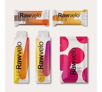 Rawvelo Sample Box, Trial Pack with 2 Energy Bars + 2 Running Gels + 1 Hydration Drink Mix - Vegan, Natural, Wheat, Gluten Free -Cycling, Running- Natural Sugars, Plant-based Sports Nutrition