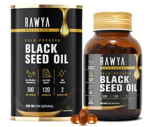 Rawya Black Seed Oil - 120 Softgel Capsules, Cold-Pressed Nigella Sativa, Pure Black Cumin Seed Oil, Rich in Omega Fatty Acids, Cumin Seeds for Radiant Skin & Hair Nourishment - 500mg Each