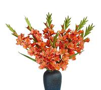 Raxcelivia Pack of 6 - Gladiolus Flowers Artificial Orchid Plants Long Silk Flower Stems Vase Table Kitchen Home Garden Party Wedding Decoration (Orange)