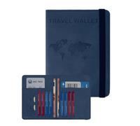 RAXCLAY Passport Holder Cover Travel Case 8 Cards RFID Blocking Documents Useful Accessories Men Women 2nd Generation PU Leather Multifunction Dual Compartment Shielded Compact Slim, blue, Compatto