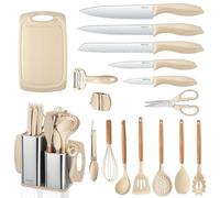 RAXCO Kitchen Knife Sets with Block, 18-Piece Kitchen Utensils with 5-Piece Knife Sets and 7-Piece Silicone Spatula