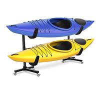 RaxGo Freestanding Kayak Rack with Wheels, Storage for Two-Kayak, SUP, Canoe & Paddleboard for Indoor, Outdoor, Garage, Shed, or Dock, Adjustable Height