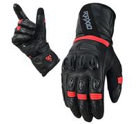 RAXID Rumble CE Waterproof Motorcycle Gloves Genuine Leather, All Weather Certified Protection, Black, Red, M