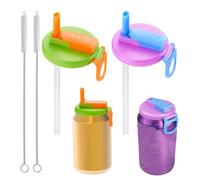 RAXLUPO 2 Pieces Cola Lids Cans with Straw Closure Comes with Straw Brush Can Lid with Straw Reusable Leak Proof Lid for Lemonade Cola