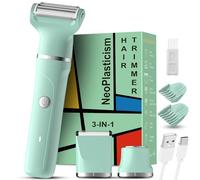 RAXMETRY Electric Bikini Trimmer for Women - 3 in 1 Electric Lady Pubic Hair Groomer Painless Hair Removal Razor Body Shaver, Portable Ladies Shaver with 2 Trimmer Heads, IPX7 Waterproof