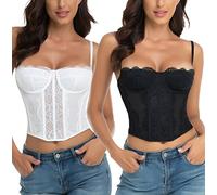 Raxnode Lace Bustier Corset Tops for Women - Sexy Going Out Party Club Top with Buckle, 2p - Black & White, Large