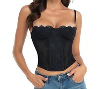 Raxnode Lace Bustier Corset Tops for Women - Sexy Going Out Party Club Top with Buckle, Black, Small