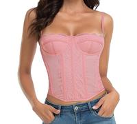 Raxnode Lace Bustier Corset Tops for Women - Sexy Going Out Party Club Top with Buckle, Pink, Small
