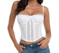 Raxnode Lace Bustier Corset Tops for Women - Sexy Going Out Party Club Top with Buckle, White, Large