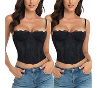 Raxnode Lace Corset Crop Tops for Women - Sexy Fashion Club Bodysuit with Buckle, Black