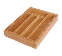 raxter® Bamboo Cutlery tray organiser Adjustable 5 Compartment Drawer Organizer &Utensil Holder for Kitchen Accessories Natural Brown wooden cutlery divider trays Eco-Friendly flatware organizer