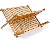 raxter Dish Drainer, Heavy Duty Dish Drying Rack 2 Tier Foldable Dish Rack, Waterproof Bamboo Draining Board Plate Rack for Kitchen Countertop - 24 x 42 x 33 cm Sink Drainer Rack - Natural Brown