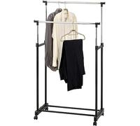 raxter Double Adjustable Height Garment Clothes Dress Coats Jackets Hanging Rail Rack Storage Display Stand on Castor Wheels with Shoe Shelf