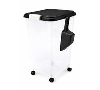 raxter Pet Food Storage Container, 40L (15KG), Airtight Flip-Top Locking Lid, Transparent Plastic, with Wheels and Scoop, for Dog, Cat and B