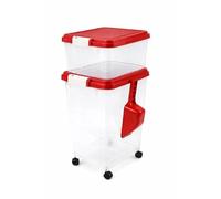 raxter Pet Food Storage Container Set, Clear with Red Lid, Food-Grade Plastic, 45L Combined Capacity, Airtight Seal, Wheeled Base, Stackable, 3 Piece Set with Measuring Scoop (Red)