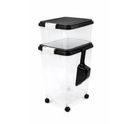 raxter Pet Food Storage Container Set, Clear with Red Lid, Food-Grade Plastic, 45L Combined Capacity, Airtight Seal, Wheeled Base, Stackable, 3 Piece Set with Measuring Scoop (Black)