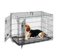 Raxter Puppy Dog Crate 36 Inch Foldable Double Door 4 Locks Metal Dog Cage with Carry Handle & Removable Plastic Tray Small Pet Playpen Kennel for Cats, Dogs Training, Animals Travel & Safety