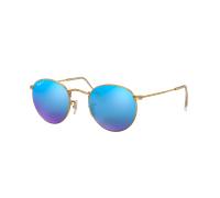 Ray-Ban Man Sunglass Round Flash Lenses - Frame color: Gold, Lens color: Blue Polarized