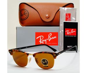 Ray-Ban Sunglasses Clubmaster Fleck Havana Brown Black Gold RB 3016 1160 51mm