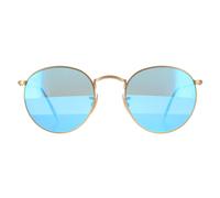 Ray-Ban Sunglasses Round Metal 3447 112/4L Gold Blue Polarized Flash Mirror M