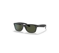 Ray-Ban Unisex New Wayfarer Sunglasses, Black Rubber Upper on Black Gloss and Green., 52 UK