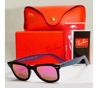 Ray-Ban Sunglasses Wayfarer Black Blue Mirror Violet Fuxia RB 2140 1174/4T 50mm