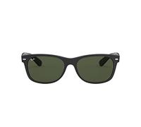 Ray-Ban Unisex New Wayfarer Sunglasses, Black Rubber Upper on Black Gloss and Green., 52 UK