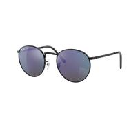 Ray-Ban Unisex Sunglass RB3637 New Round - Frame color: Black, Lens color: Green Mirror Blue